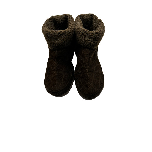 Dearfoams Brown Sherpa Fleece Boot Slippers Size 8 - Picture 4 of 6